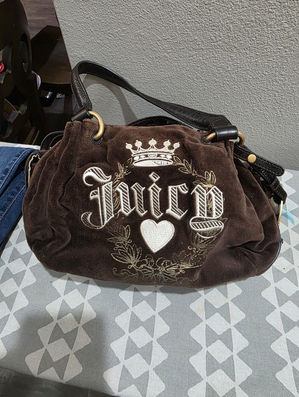Juicy Couture Brown Velvet Logo Shoulder Bag